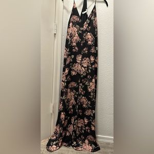 Leith Boho Floral Black Front Slit Maxi Dress